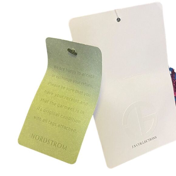 JS Collections Short Sleeve Blue Pink Overlay Metallic Sheath Cocktail Dress - Picture 12 of 12